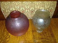 Victorian Cranberry Acid-Etched Globe Shade and Opal Etched Tulip Shade c.1890 - Thumbnail 7