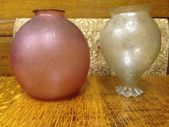 Victorian Cranberry Acid-Etched Globe Shade and Opal Etched Tulip Shade c.1890 - Thumbnail 8