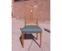 G. M. Ellwood for J. S. Henry. A set of six Arts & Crafts Oak dining chairs inlaid with pewter and Ebony hearts - Thumbnail 5