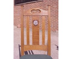 G. M. Ellwood for J. S. Henry. A set of six Arts & Crafts Oak dining chairs inlaid with pewter and Ebony hearts - Thumbnail 6