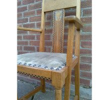 G. M. Ellwood for J. S. Henry. Rare and important Arts & Crafts Oak Armchair and matching side chair - Thumbnail 12