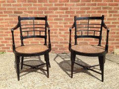E. W. Godwin for William Watt. A rare pair of Old English or Jacobean ebonised curved back elbow chair - Thumbnail 5