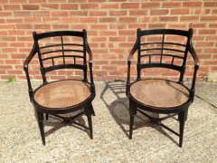 E. W. Godwin for William Watt. A rare pair of Old English or Jacobean ebonised curved back elbow chair - Thumbnail 6