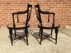 E. W. Godwin for William Watt. A rare pair of Old English or Jacobean ebonised curved back elbow chair - Thumbnail 7