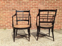 E. W. Godwin for William Watt. A rare pair of Old English or Jacobean ebonised curved back elbow chair - Thumbnail 8