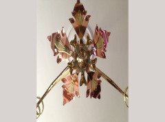 W. A. S. Benson. An impressive copper and brass chandelier retaining the original James Powell of Whitefriars Vaseline glass shades - Thumbnail 6