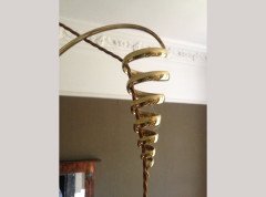 W. A. S. Benson. impressive copper and brass chandelier retaining the original James Powell of Whitefriars Vaseline glass shades - Thumbnail 9