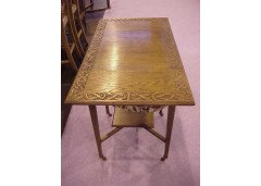 A Glasgow Style Oak sewing table with two drop down leaves, - Thumbnail 3
