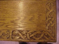 A Glasgow Style Oak sewing table with two drop down leaves, - Thumbnail 4