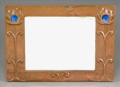 John Pearson Attributed, Arts & Crafts hammered copper rectangular wall mirror - Thumbnail 1