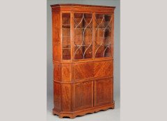 George Jack for Morris and Co. A figured mahogany, chequer and line inlaid secretaire bookcase - Thumbnail 1