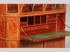George Jack for Morris & Co. A figured mahogany, Chequer and line inlaid secretaire bookcase - Thumbnail 2
