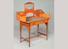 G. M. Ellwood for J. S. Henry. A mahogany, inlaid and leaded stained glass bureau - Thumbnail 1