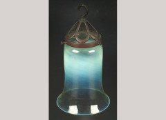 Birmingham Guild of Handicraft, In the manner of. Arts & Crafts oxidised metal and vaseline glass ceiling light shade - Thumbnail 1