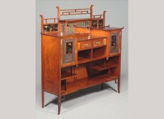E. W. Godwin. A rare Anglo-Japanese walnut and lacquer 'Pagoda' side cabinet - Thumbnail 1