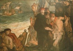 Frank Brangwyn, Pencil Signed Colour Lithograph Study of Sailors Aboard Ship