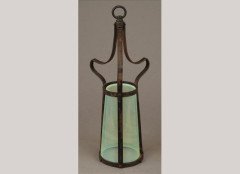 Arts & Crafts wrought iron and vaseline glass hall lantern - Thumbnail 1