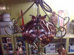 W. A. S. Benson. outstanding and extremely rare Arts & Crafts copper and brass chandelier - Thumbnail 5