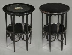 Morris & Co. Attributed, Two similar Aesthetic Movement ebonised circular wine tables - Thumbnail 1