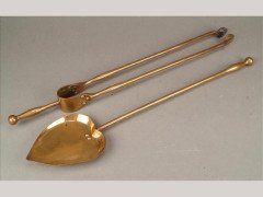 C. F. A Voysey for Thomas Elsley. A brass fireplace tongs and shovel - Thumbnail 1