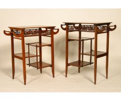 Heal's of London. A matched pair of Anglo-Japanese walnut 'Pagoda' side tables - Thumbnail 1