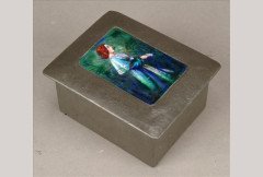 Liberty & Co. Rare pewter and enamel rectangular cigarette box - Thumbnail 1