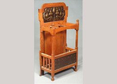 Shapland & Petter. An Oak and embossed copper stickstand with stylised plant and roundel embossed panel - Thumbnail 1