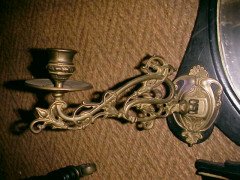 Aesthetic Movement Ebonised and Gilt mirror with sconces - Thumbnail 4