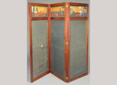 Morris & Co. (possibly). An important Arts & Crafts bas-relief carved and polychrome painted walnut three-fold screen - Thumbnail 1