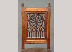 A Gothic Revival painted, Carved and pierced Oak side chair, possibly designed by William Burgess - Thumbnail 2