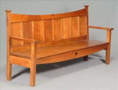 E. A. Taylor for Wylie & Lochhead. Arts & Crafts Oak bench - Thumbnail 1