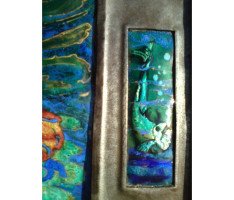 A well executed Arts & Crafts enamelled wall plaque with a Mermaid beckoning a ship - Thumbnail 6