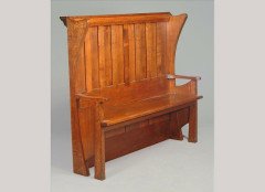 George Walton. An important Oak panelled bench for the Eastman Kodak London showrooms - Thumbnail 1