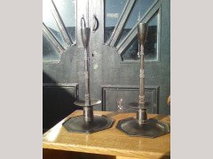 Ernest Gimson for Alfred Bucknell. Rare and important pair of hand formed steel candlesticks - Thumbnail 1