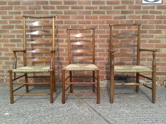 C. R. Ashbee for Guild of Handicraft. A beech ladderback Armchair with a re-rushed seat - Thumbnail 11
