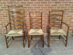 C. R. Ashbee for Guild of Handicraft. A beech ladderback Armchair with a re-rushed seat - Thumbnail 12