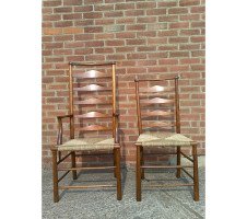 C. R. Ashbee for Guild of Handicraft. A beech ladderback Armchair with a re-rushed seat - Thumbnail 13