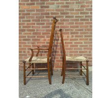 C. R. Ashbee for Guild of Handicraft. A beech ladderback Armchair with a re-rushed seat - Thumbnail 14