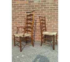 C. R. Ashbee for Guild of Handicraft. A beech ladderback Armchair with a re-rushed seat - Thumbnail 15