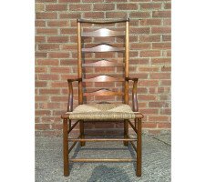C. R. Ashbee for Guild of Handicraft. A beech ladderback Armchair with a re-rushed seat - Thumbnail 17