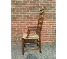 C. R. Ashbee for Guild of Handicraft. A beech ladderback Armchair with a re-rushed seat - Thumbnail 18