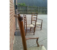 C. R. Ashbee for Guild of Handicraft. A beech ladderback Armchair with a re-rushed seat - Thumbnail 23