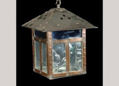 An Arts & Crafts copper and glass square hall lantern - Thumbnail 1