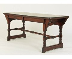 W. R. Lethaby for Marsh Jones and Cribb. A good two drawer Gothic Revival/Aesthetic library table - Thumbnail 1