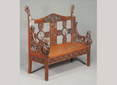 An Arts & Crafts Oak and pewter hall bench - Thumbnail 1