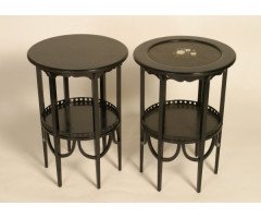 Morris & Co. Attributed, Two similar Aesthetic Movement ebonised circular wine tables - Thumbnail 1