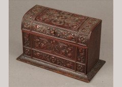 Arts & Crafts Oak and embossed patinated brass stationery box - Thumbnail 1
