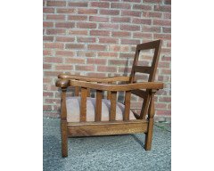 A Sculptural Arts & Crafts Reclining Oak Armchair - Thumbnail 3