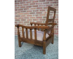 A Sculptural Arts & Crafts Reclining Oak Armchair - Thumbnail 5