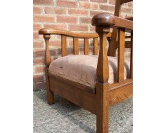 Sculptural Arts & Crafts Reclining Oak Armchair c.1900 - Thumbnail 7
